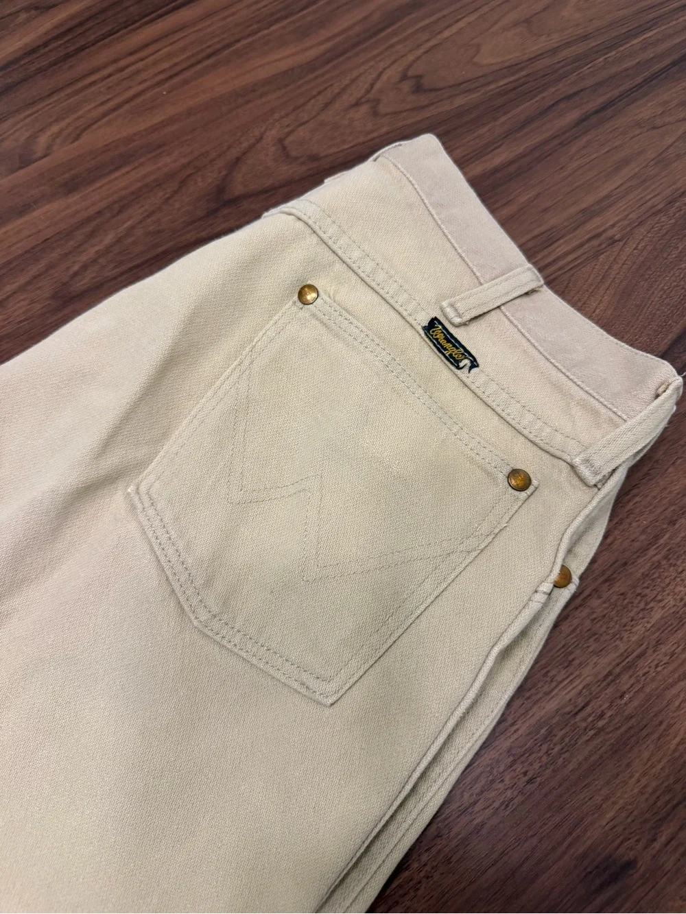 Vintage Wrangler USA Made Cream Denim Straight Jeans 34x32 Western Cowboy